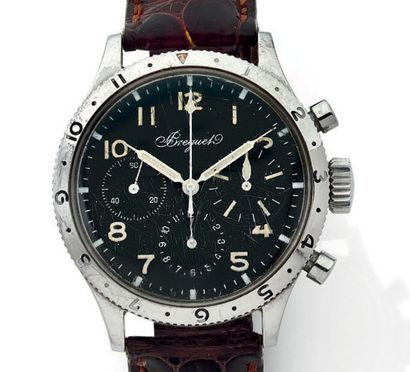 BREGUET Type 20. Flyback. Vendu en 1965.
Chronographe en acier étanche 3 compteurs.
Cadran...