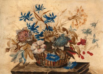 ECOLE FRANCAISE DU XVIIème SIECLE Corbeille de fleurs
Parchemin
27 x 37,5 cm