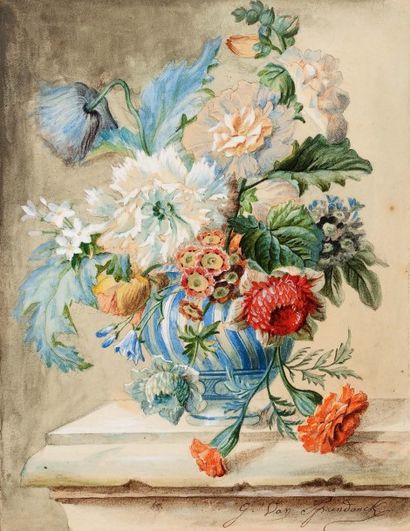 Gerard van SPAENDONCK (Tilburg, 1746-Paris, 1822) Bouquet de fleurs
Pierre noire,...