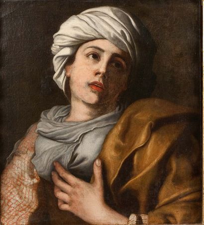Attribué à Antonio de BELLIS (Actif entre 1630 - 1660) Sibylle au turban blanc
Toile
61...