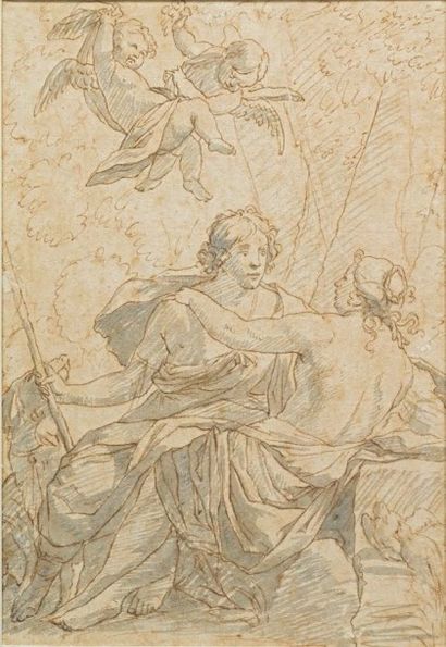 Ecole FRANCAISE, fin du XVIIème D'après Simon Vouet (1590 - 1649) Vénus et Adonis
Plume,...