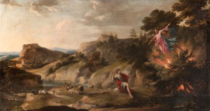 Attribué à Gaspard DUGHET (1615 - 1675) Moïse et le buisson ardent
Toile
99 x 183...