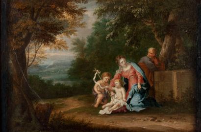 Ecole Française du XVIIIème siècle 
La Sainte Famille dans un paysage avec le jeune...