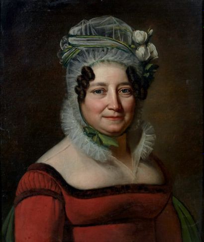 Ecole FRANÇAISE vers 1830 
Portrait de femme au bonnet
Toile 59,5 x 47 cm