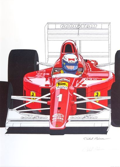 Michel RAIMON Lithographie figurant la Formule 1 FERRARI d'ALAIN PROST
Epreuve d'artiste
Dim:...