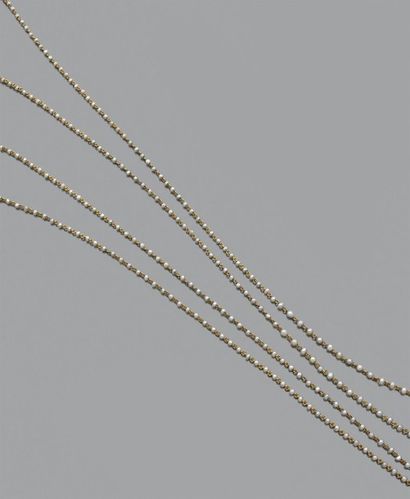 null Sautoir en or jaune 18k orné de petites perles fines.
Long.:150 cm env
Pb: 23.77gr
A...