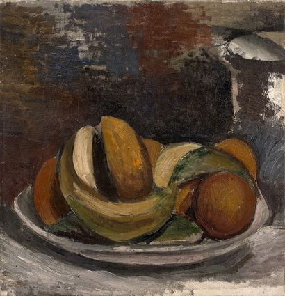 André DERAIN (1880-1954) L'assiette de fruits, 1912
Huile sur toile, signée au dos
38...