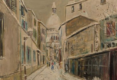 Maurice UTRILLO (1883-1955) La Rue Saint-Rustique à Montmartre, sous la neige, circa...