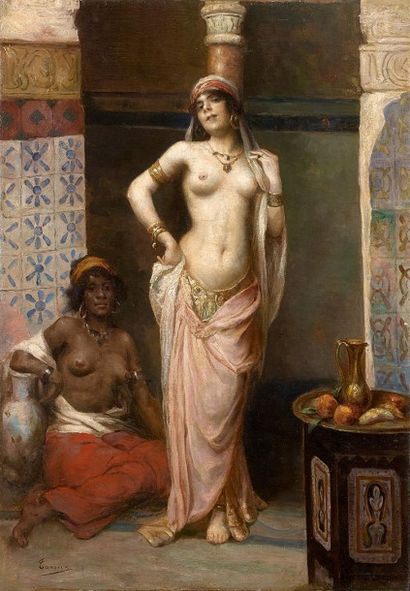 Adrien Henri TANOUX (1865-1923) La favorite du sultan
Huile sur toile, signée en...