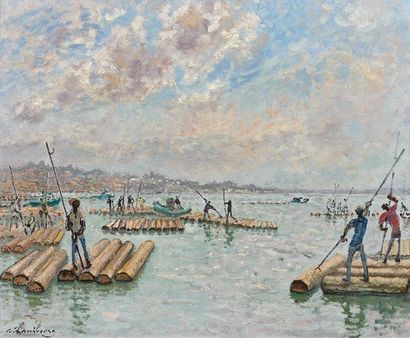 André HAMBOURG (1909-1999) Abidjan, le port au bois, 1971-1974
Huile sur toile, signée...