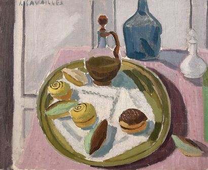Jules CAVAILLES (1901-1977) Le goûter
Huile sur toile, signée en haut à gauche
60...