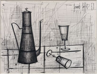 Bernard BUFFET (1928-1999) Nature morte à la cafetière, 1958
Encre de chine sur papier,...