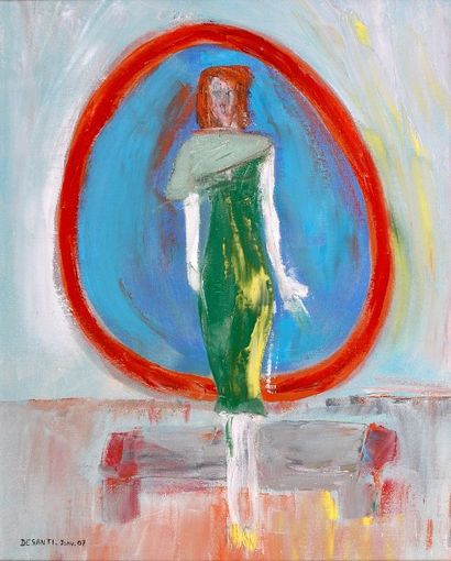 DESANTI Fabien Le cercle rouge Huile sur toile SBG, 55 x 46 cm