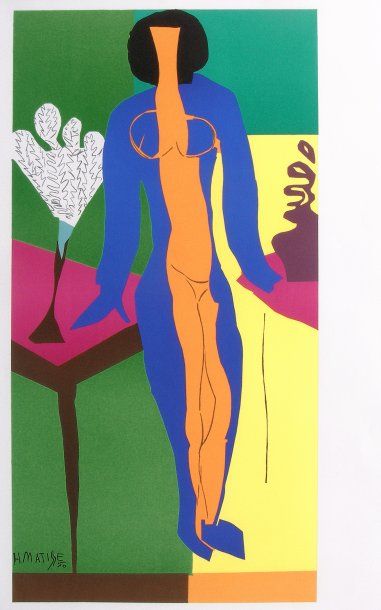 ZULNA Femme et pomme Sérigraphie sur papier d'après collage Signé Matisse dans la...