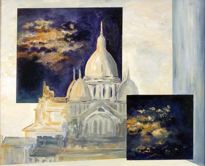 COMES Nuit sur Montmartre Acrylique sur toile SBD, signé au dos 54 x 50 cm