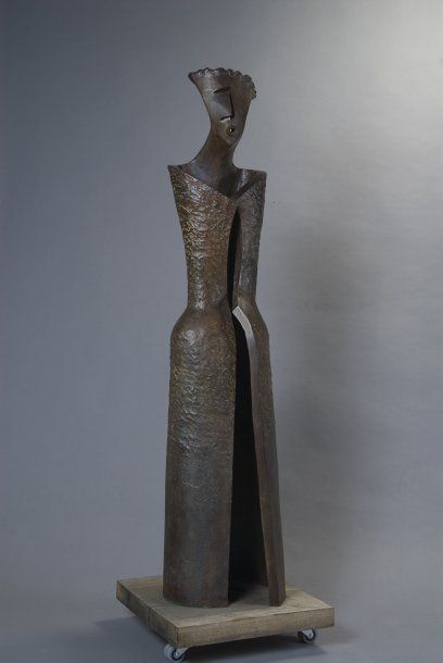 TENENHAUS Jacques La Reine Sculpture Bronze Patine brune Cire perdue Signature bas...