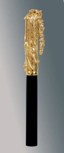 AUDIARD Michel Le Stylo du Roy Stylo Sculpture Bronze doré et Bois Ebène plume or...