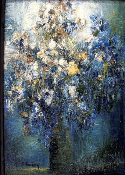 BRUNON Georges Bouquet de Fleurs Huile sur toile SBD, 55 x 40 cm