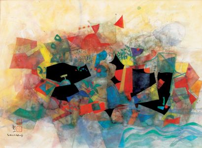 HASEGAWA Shoichi Composition Aquarelle sur papier SBG, 65 x 81 cm