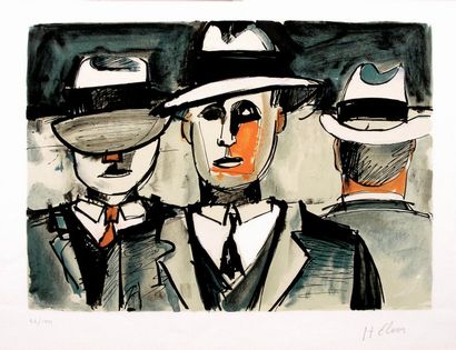 HELION Jean Hommes aux Chapeaux Lithographie sur papier SBD, 50 x 65 cm Tirage 4...