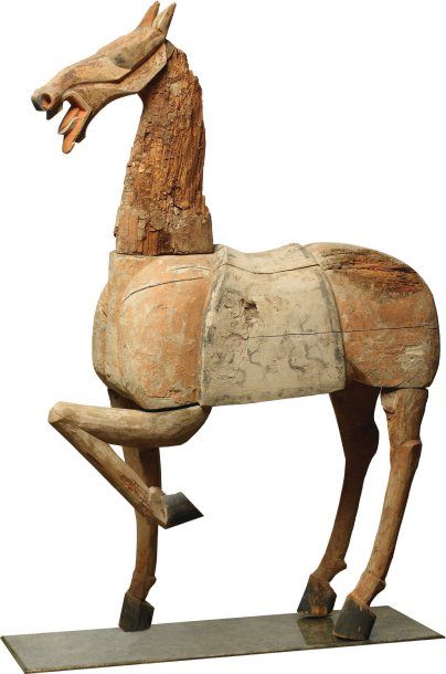 null Rare et importante représentation d'un cheval debout, composé de l'assemblage...