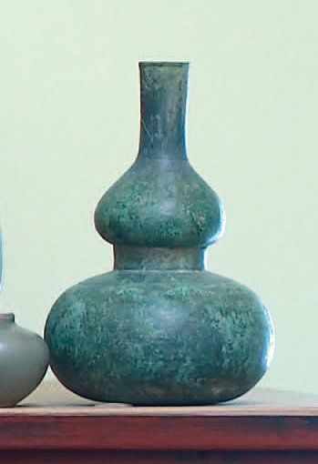 null Belle double gourde en bronze évoquant la forme des objets en calebasse. Thaïlande...