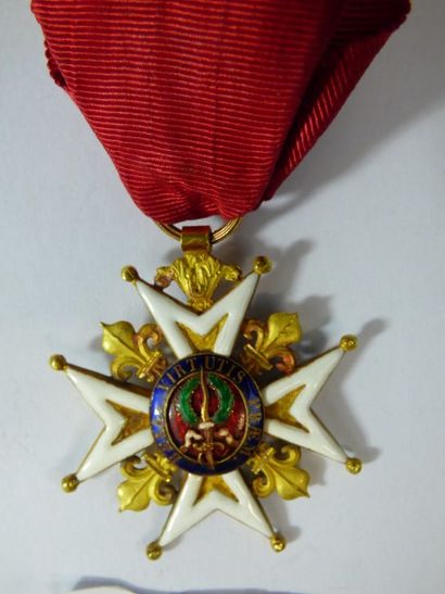 France Ordre de Saint Louis Croix, Louis XVIII.
Or, émail, ruban à rosette (post...