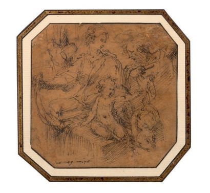 École ITALIENNE vers 1700 
La Vierge à l'Enfant
Plume et encre noire sur papier beige...