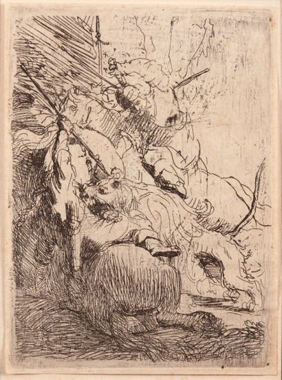 Harmensz Van Rijn REMBRANDT (1606 - 1669) 
Chasse au lion (Boon 116; N.H.D. 29)
Eau-forte....
