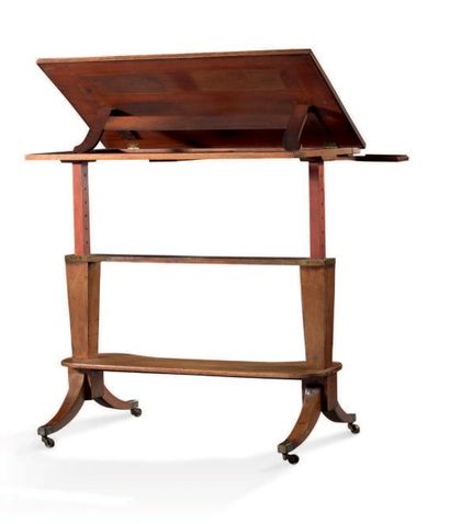 null Table écritoire dite à la tronchin en bois naturel à plateau rectangulaire découvrant...