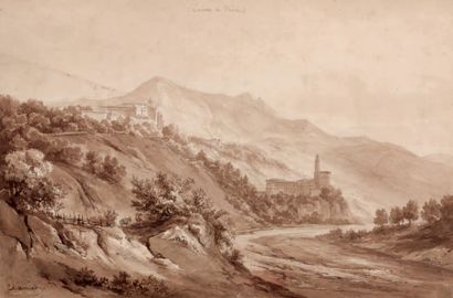 Jean-Jacques CHAMPIN (1796-1860) 
Les environs de Nice
Crayon, plume et lavis d'encre...