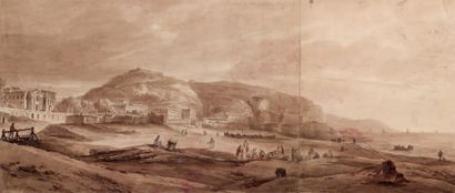 Jean-Jacques CHAMPIN (1796-1860) 
Nice vue de la plage
Crayon, plume et lavis d'encre...