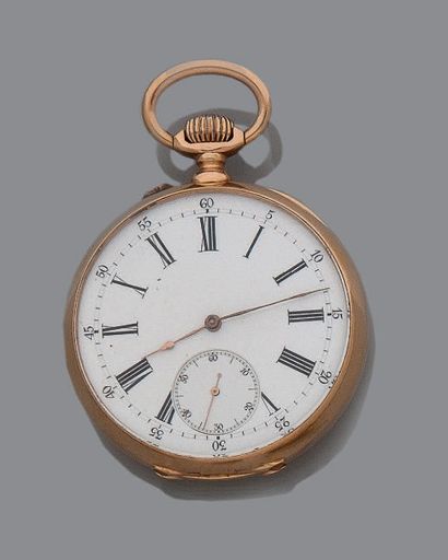 BREGUET Vers 1900 Chronomètre.
Montre de poche en or 18K.
Cadran émail, chiffres...