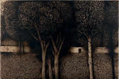 Mario PRASSINOS (1916-1985) 
Les arbres, 1983
Encre sur papier marouflé sur toile,...