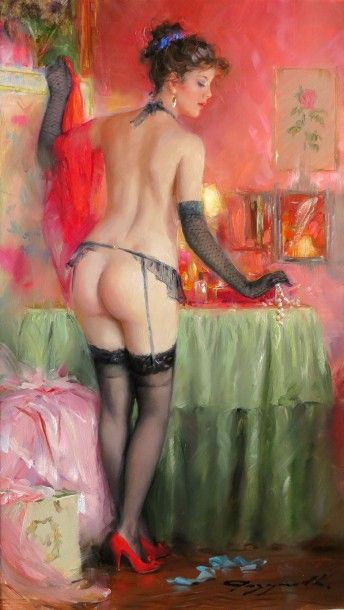 Constantin RAZOUMOV (né en 1974) 
Jeune femme dénudée
Huile sur toile, signée en...