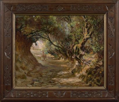 José ORTEGA (1877-1955) 
Le chemin des oliviers, en Algérie.
Huile sur toile, signée...