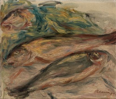 Pierre-Auguste RENOIR (1841-1919) 
Poissons, circa 1912
Huile sur toile, signée en...
