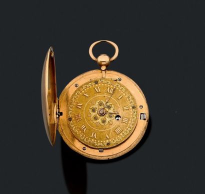 BAUTTE à GENEVE Vers 1880 
Montre de poche savonnette en or 18k (750)
Cadran or guilloché,...