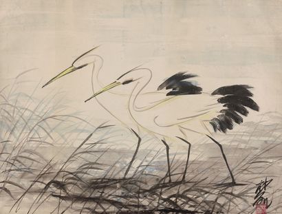 LIN Fengmian (1900-1991) 林风眠 Hérons
Encre et couleurs sur papier, signée et marquée...