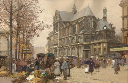 Eugène GALIEN-LALOUE (1854-1941) 
L'église Saint Eustache
Gouache et aquarelle sur...