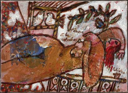THEO TOBIASSE (1927-2012) 
L'amour et les colombes
Huile sur toile, signée en bas...
