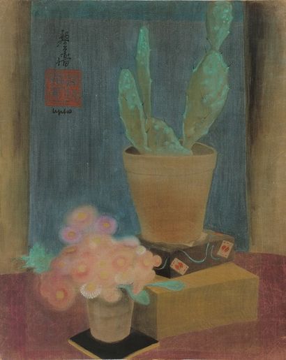 LE PHO (1907-2001) 黎谱 
Cactus
Encre et couleurs sur soie, signée et marquée du cachet...