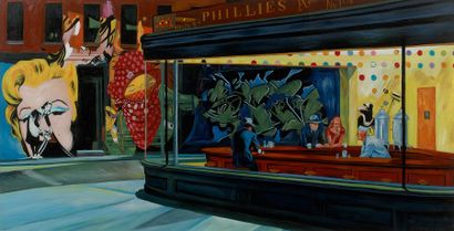 GULLY (né en 1979) 
Hopper meets street Art 14, 2015
Acrylique sur papier
55 x 107...