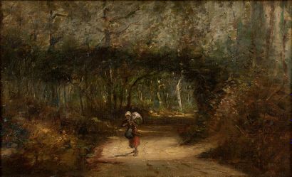 Entourage de Théodore ROUSSEAU (1812-1867) 
La porteuse de fagot
Huile sur toile
19...