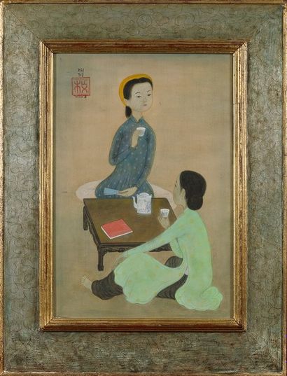 MAI trung THU (1906-1980) 
Le thé
Encre et couleur sur soie, signée et marquée du...