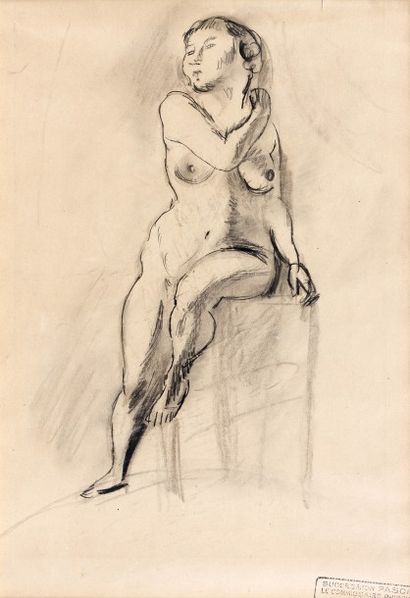Jules PASCIN (1885 -1930) 
Nu féminin assis
Dessin au crayon sur papier, marqué du...