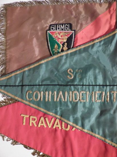 null Lot de 3 fanions de la Légion Étrangère: rectangulaire du 61 BMGL Cie Travaux...