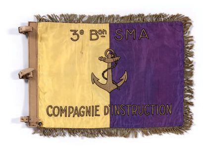 null «3è Bon SMA, Compagnie d'Instruction» Fanion rectangulaire, jonquille et violet,...