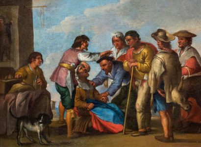 Attribué à Cornelis de WAEL (1592 - 1667) L'arracheur de dents
Le retour des soldats
Paire...