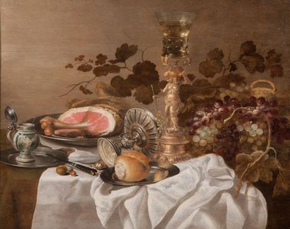 Roelof KOETS (Haarlem 1592/1593 - 1655) Nature morte aux raisins et jambon
Panneau
72...